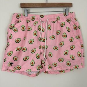 Oas Swim Shorts Pink Avocado Print Drawstring Summer Beach Wear Mens L Read